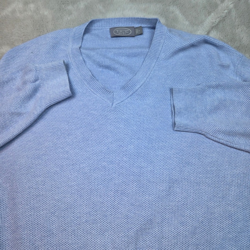 Talbots V-Neck Sweater Mens Large Light Blue Textured Knit Pullover Long Sleeve